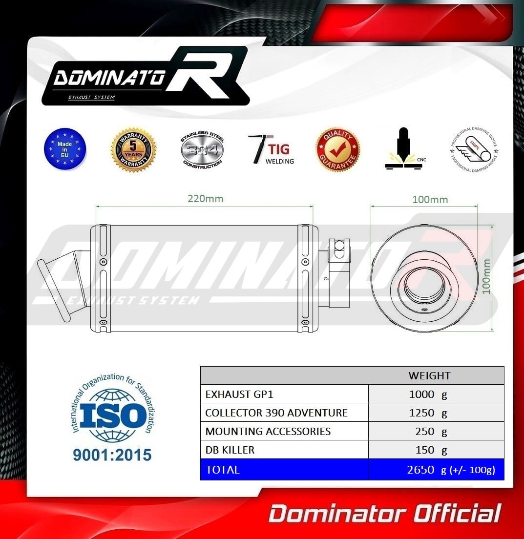 DOMINATOR Scarico Completo HP1 Nero Per KTM 390 Adventure 2020-2021 - Collettore E Silenziatore