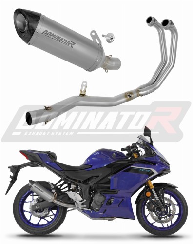 impianto di scarico completo con silenziatore DOMINATOR Full System titanio HP8 adatto alla moto Yamaha YZF-R3 2019 - 2024